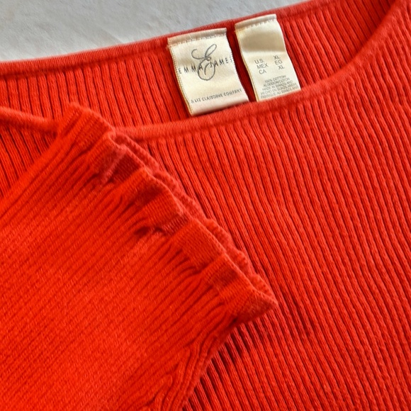 Red Sweater Vintage Cotton Knit Ruffle Edge Trim - Picture 3 of 8